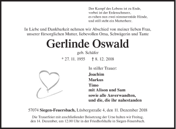 Traueranzeige von Gerlinde Oswald von Siegener Zeitung
