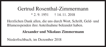 Traueranzeige von Gertrud Rosenthal-Zimmermann von Siegener Zeitung