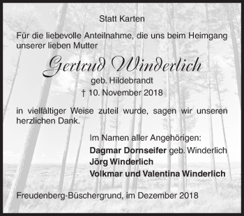 Traueranzeige von Gertrud Winderlich von Siegener Zeitung