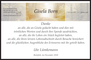 Traueranzeige von Gisela Born von Siegener Zeitung