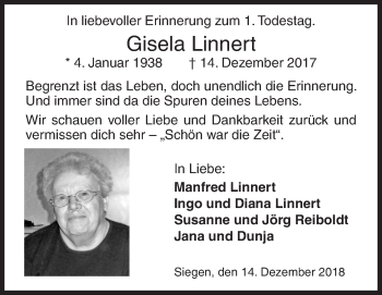 Traueranzeige von Gisela Linnert von Siegener Zeitung