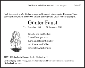 Traueranzeige von Günter Faust von Siegener Zeitung