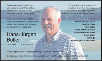 Traueranzeige von Hans-Jürgen Boller von Siegener Zeitung