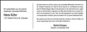 Traueranzeige von Hans Kühn von Siegener Zeitung