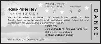Traueranzeige von Hans-Peter Hey von Siegener Zeitung