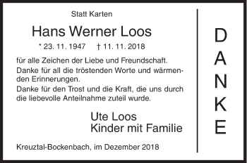 Traueranzeige von Hans Werner Loos von Siegener Zeitung