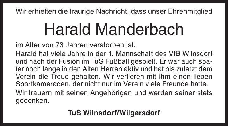  Traueranzeige für Harald Manderbach vom 06.12.2018 aus Siegener Zeitung