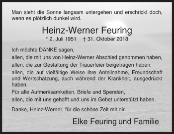 Traueranzeige von Heinz-Werner Feuring von Siegener Zeitung