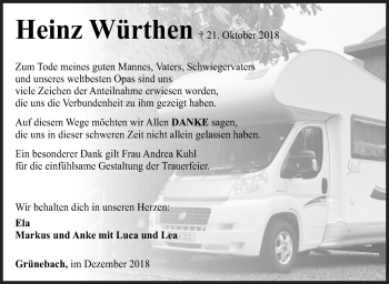 Traueranzeige von Heinz Würthen von Siegener Zeitung