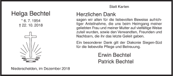 Traueranzeige von Helga Bechtel von Siegener Zeitung
