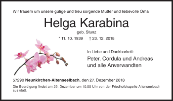 Traueranzeige von Helga Karabina von Siegener Zeitung