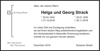 Traueranzeige von Helga und Gerog Strack von Siegener Zeitung