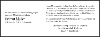 Traueranzeige von Helmut Müller von Siegener Zeitung