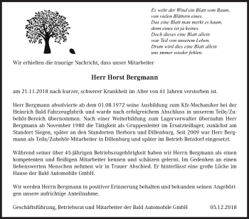 Traueranzeige von Horst Bergmann von Siegener Zeitung