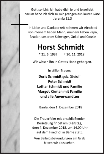 Traueranzeige von Horst Schmidt von Siegener Zeitung
