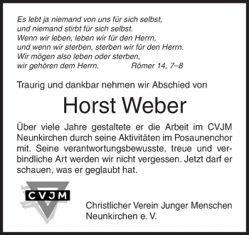 Traueranzeige von Horst Weber von Siegener Zeitung