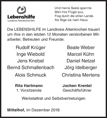 Traueranzeige von In Gedenken Lebenshilfe Altenkirchen von Siegener Zeitung