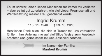 Traueranzeige von Ingrid Krumm von Siegener Zeitung
