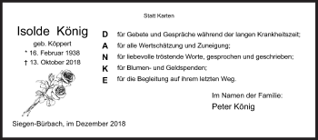 Traueranzeige von Isolde König von Siegener Zeitung
