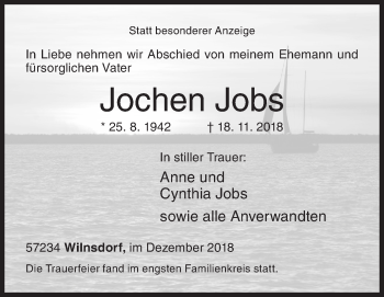 Traueranzeige von Jochen Jobs von Siegener Zeitung