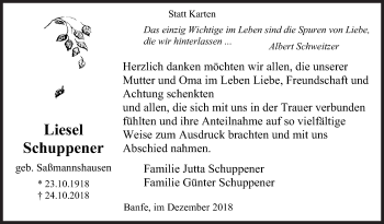 Traueranzeige von Liesel Schuppener von Siegener Zeitung