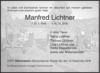 Traueranzeige von Manfred Lichtner von Siegener Zeitung