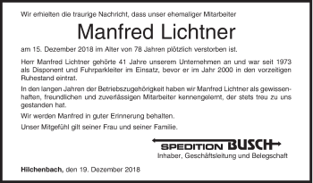 Traueranzeige von Manfred Lichtner von Siegener Zeitung