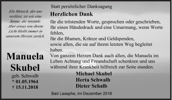 Traueranzeige von Manuela Skubel von Siegener Zeitung