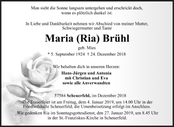 Traueranzeige von Maria Brühl von Siegener Zeitung