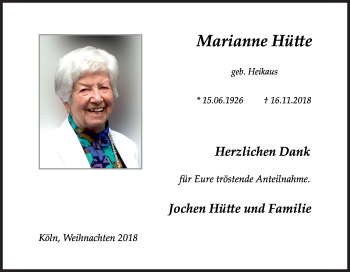 Traueranzeige von Marianne Hütte von Siegener Zeitung
