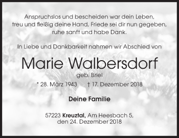 Traueranzeige von Marie Walbersdorf von Siegener Zeitung