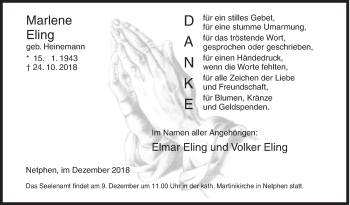Traueranzeige von Marlene Eling von Siegener Zeitung