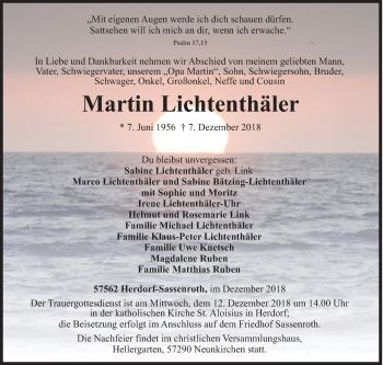 Traueranzeige von Martin Lichtenthäler von Siegener Zeitung