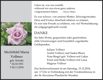 Traueranzeige von Mechthild Maria Vollmer von Siegener Zeitung