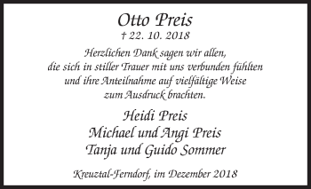 Traueranzeige von Otto Preis von Siegener Zeitung