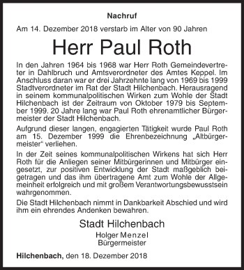 Traueranzeige von Paul Roth von Siegener Zeitung