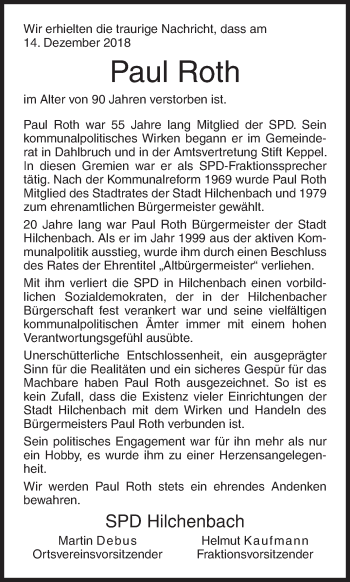 Traueranzeige von Paul Roth von Siegener Zeitung
