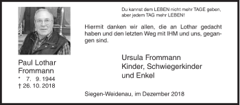 Traueranzeige von Paul Lothar Frommann von Siegener Zeitung