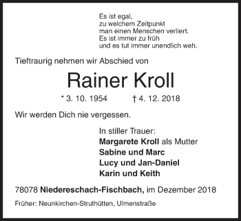 Traueranzeige von Rainer Kroll von Siegener Zeitung