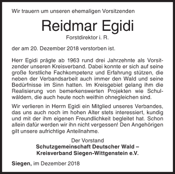 Traueranzeige von Reidmar Egidi von Siegener Zeitung