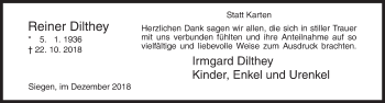 Traueranzeige von Reiner Dilthey von Siegener Zeitung