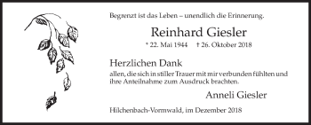 Traueranzeige von Reinhard Giesler von Siegener Zeitung