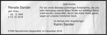 Traueranzeige von Renate Sander von Siegener Zeitung