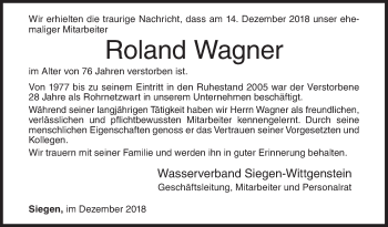 Traueranzeige von Roland Wagner von Siegener Zeitung