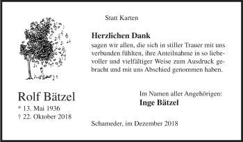 Traueranzeige von Rolf Bätzel von Siegener Zeitung