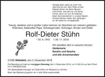 Traueranzeige von Rolf-Dieter Stühn von Siegener Zeitung
