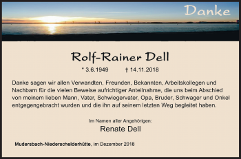 Traueranzeige von Rolf-Rainer Dell von Siegener Zeitung