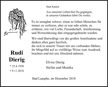 Traueranzeige von Rudi Dierig von Siegener Zeitung