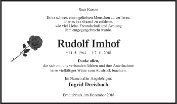 Traueranzeige von Rudolf Imhof von Siegener Zeitung