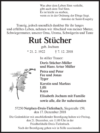 Traueranzeige von Rut Stücher von Siegener Zeitung